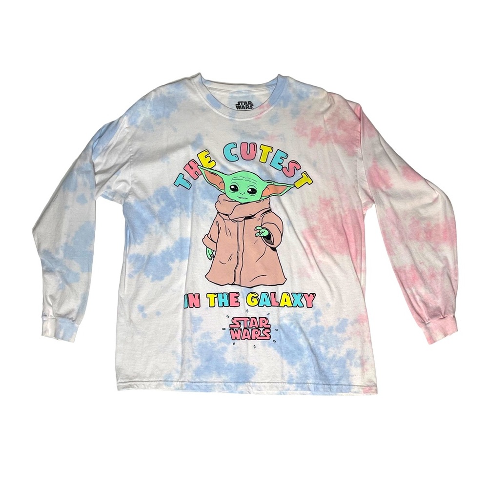 Star Wars Baby Yoda Grogu Mandalorian Cute Long Sleeve Tie Die T-Shirt Disney